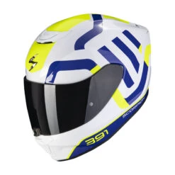 Policarbonato Casco Scorpion Exo 391 Arok Bianco Blu Giallo