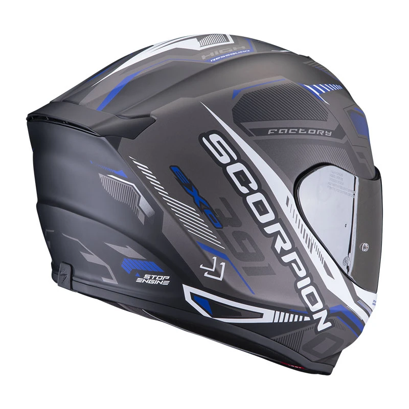 Policarbonato Casco Scorpion Exo 391 Haut Nero Opaco Blu 5 Policarbonato Casco Scorpion Exo 391 Haut Nero Opaco Blu - immagine 3