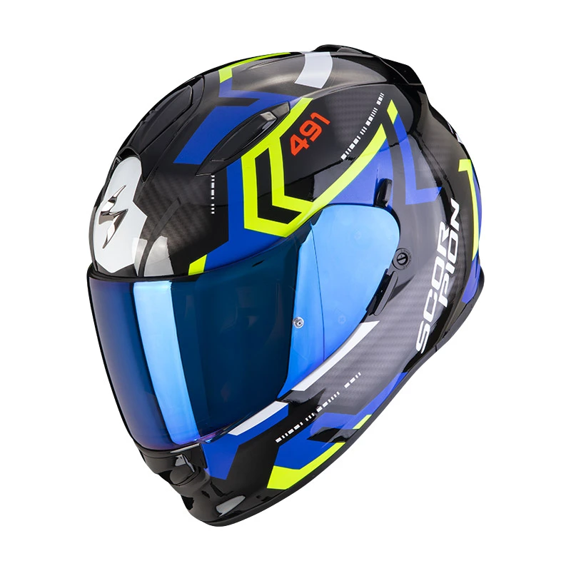 Policarbonato Casco Scorpion Exo 491 Spin Nero Blu Giallo Fluo 2 Policarbonato Casco Scorpion Exo 491 Spin Nero Blu Giallo Fluo