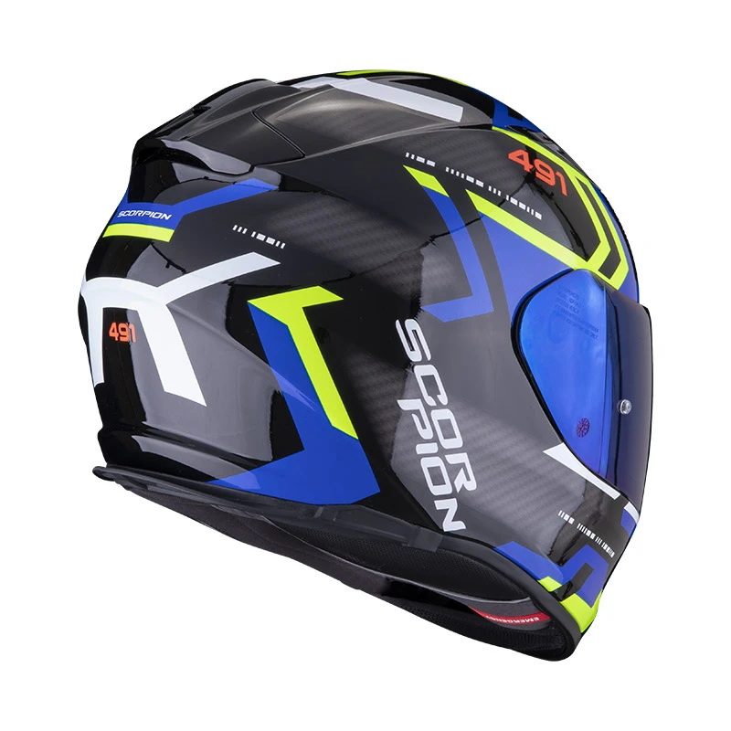Policarbonato Casco Scorpion Exo 491 Spin Nero Blu Giallo Fluo 4 Policarbonato Casco Scorpion Exo 491 Spin Nero Blu Giallo Fluo - immagine 3